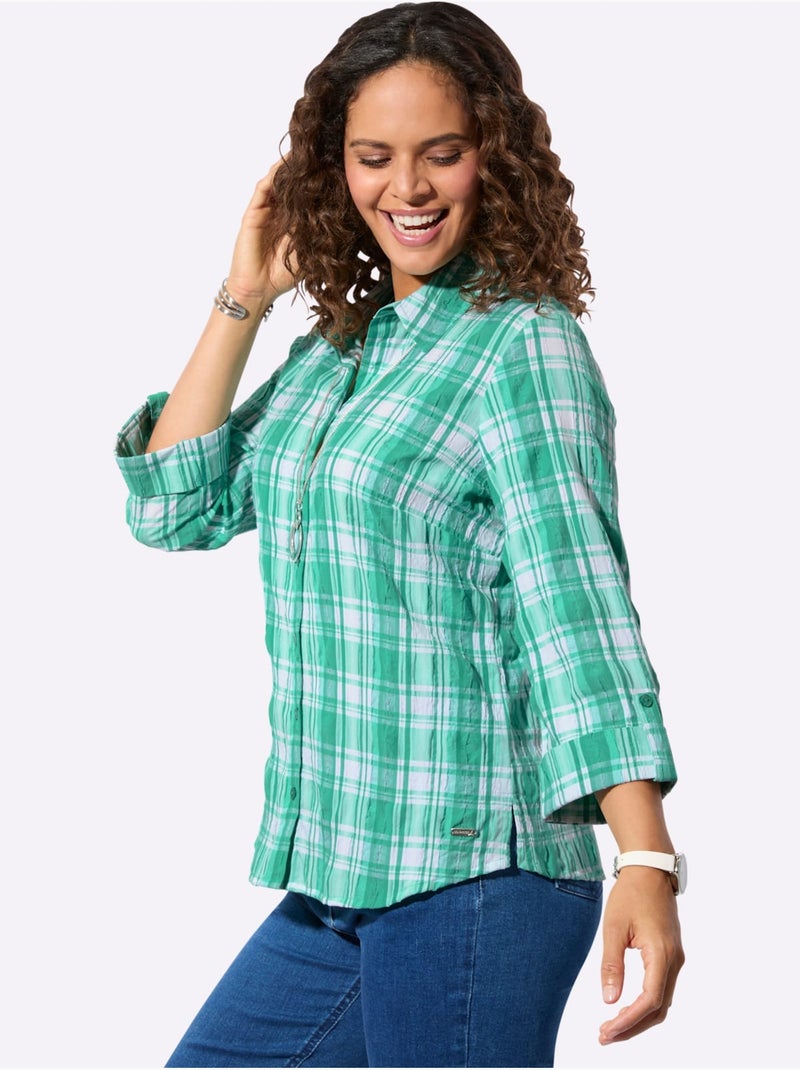 Chemisier à Carreaux Qualité Extensible - Taille Standard - Witt Vert émeraude - Kiabi
