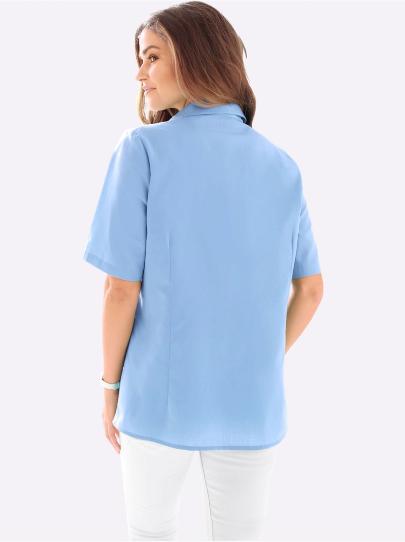 Chemisier à col chemise avec boutons et poches poitrine - Taille standard - Moda Vilona Bleu - Kiabi