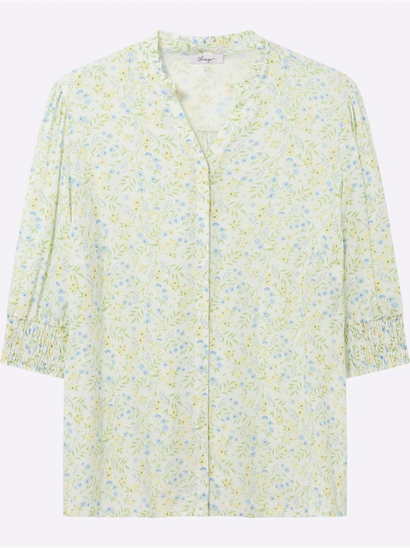 Chemisier à Col Montant - Taille Standard - Sheego Bleu Ecru - Kiabi