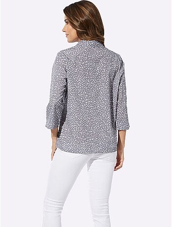 Chemisier à col ouvert avec manches 3/4 et motif minimaliste - taille standard - moda vilona