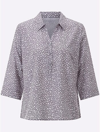 Chemisier à col ouvert avec manches 3/4 et motif minimaliste - taille standard - moda vilona