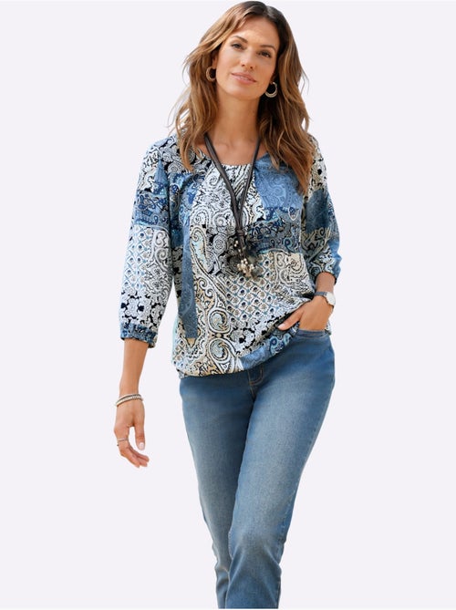Chemisier à col rond avec manches 3/4 et motifs floraux - Taille standard - Witt - Kiabi