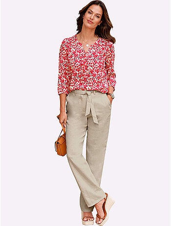 Chemisier à col V avec manches 3/4 et motif fleuri - Taille standard - Witt