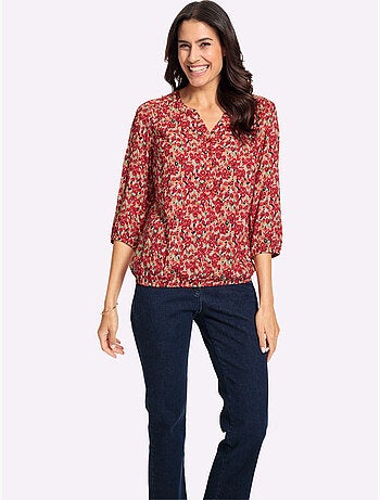 Chemisier à col V avec manches 3/4 et motif fleuri - Taille standard - Witt