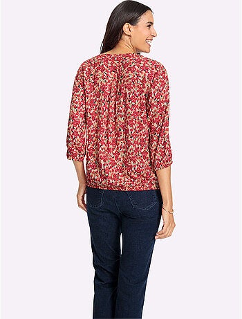 Chemisier à col V avec manches 3/4 et motif fleuri - Taille standard - Witt