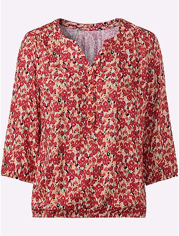 Chemisier à col V avec manches 3/4 et motif fleuri - Taille standard - Witt