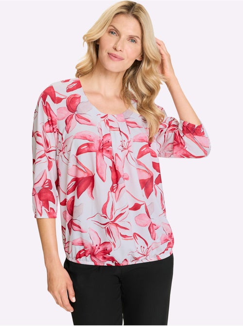 Chemisier à encolure avec plis et motifs floraux intégrals - Taille standard - Moda Vilona - Kiabi Chemisier à encolure avec plis et motifs floraux intégrals - Taille standard - Moda Vilona - Kiabi