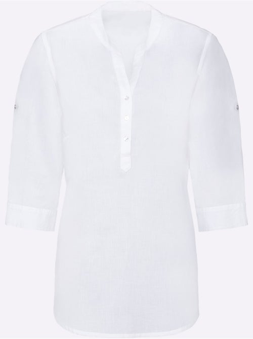 Chemisier à encolure en V avec manches 3/4 et patte de boutonnage - Taille standard - Moda Vilona - Kiabi