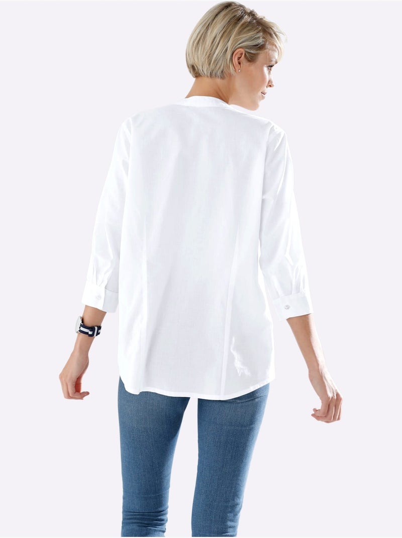 Chemisier à encolure en V avec manches 3/4 et patte de boutonnage - Taille standard - Moda Vilona Blanc - Kiabi