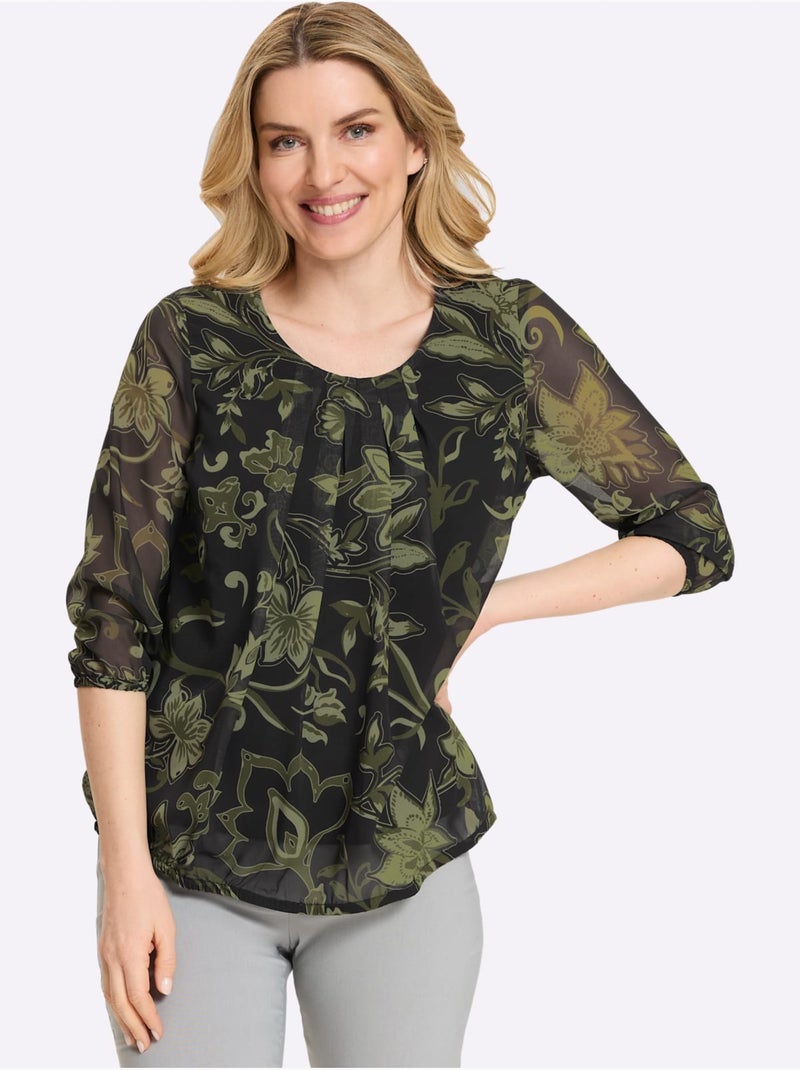 Chemisier à enfiler bords extensibles aux manches - taille standard - moda vilona Noir Vert - Kiabi