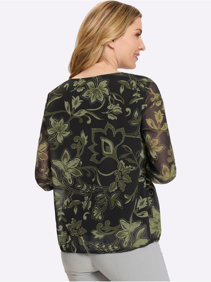 Chemisier à enfiler bords extensibles aux manches - taille standard - moda vilona Noir Vert - Kiabi