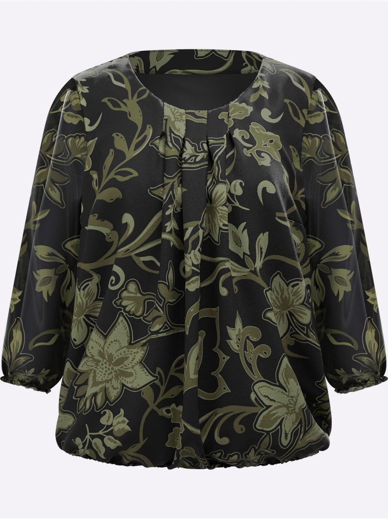 Chemisier à enfiler bords extensibles aux manches - taille standard - moda vilona Noir Vert - Kiabi