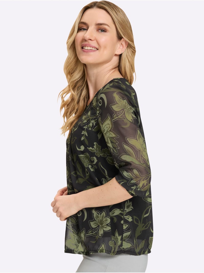 Chemisier à enfiler bords extensibles aux manches - taille standard - moda vilona Noir Vert - Kiabi