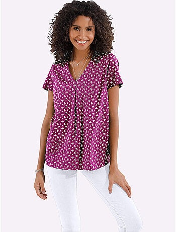 Chemisier à imprimé hirondelles avec col en V et manches courtes - Taille standard - Moda Vilona