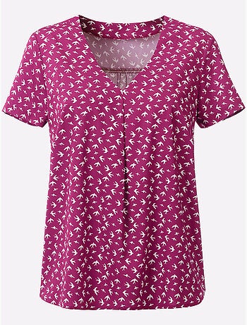 Chemisier à imprimé hirondelles avec col en V et manches courtes - Taille standard - Moda Vilona