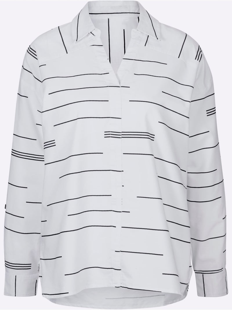 Chemisier à enfiler mélange de cotons agréable à porter - taille standard - helline Noir Ecru Noir - Kiabi