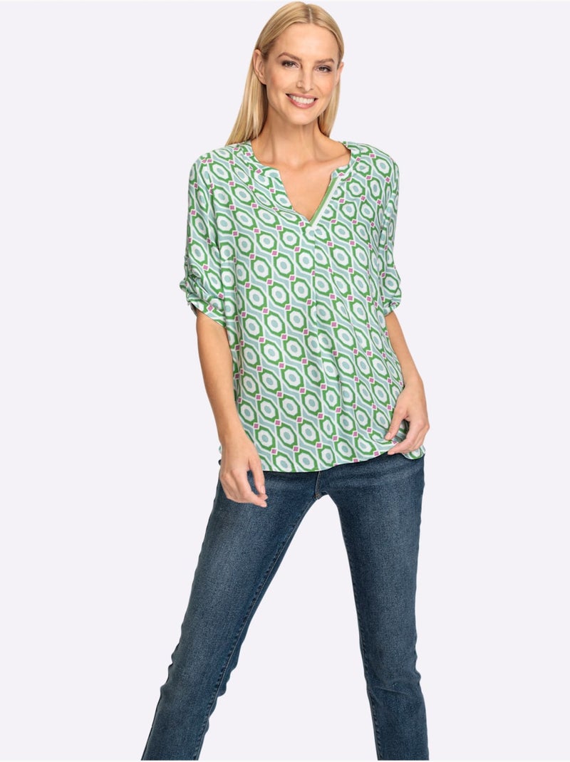 Chemisier à Enfiler Pure Viscose - Taille Standard - Helline Beige/Vert - Kiabi