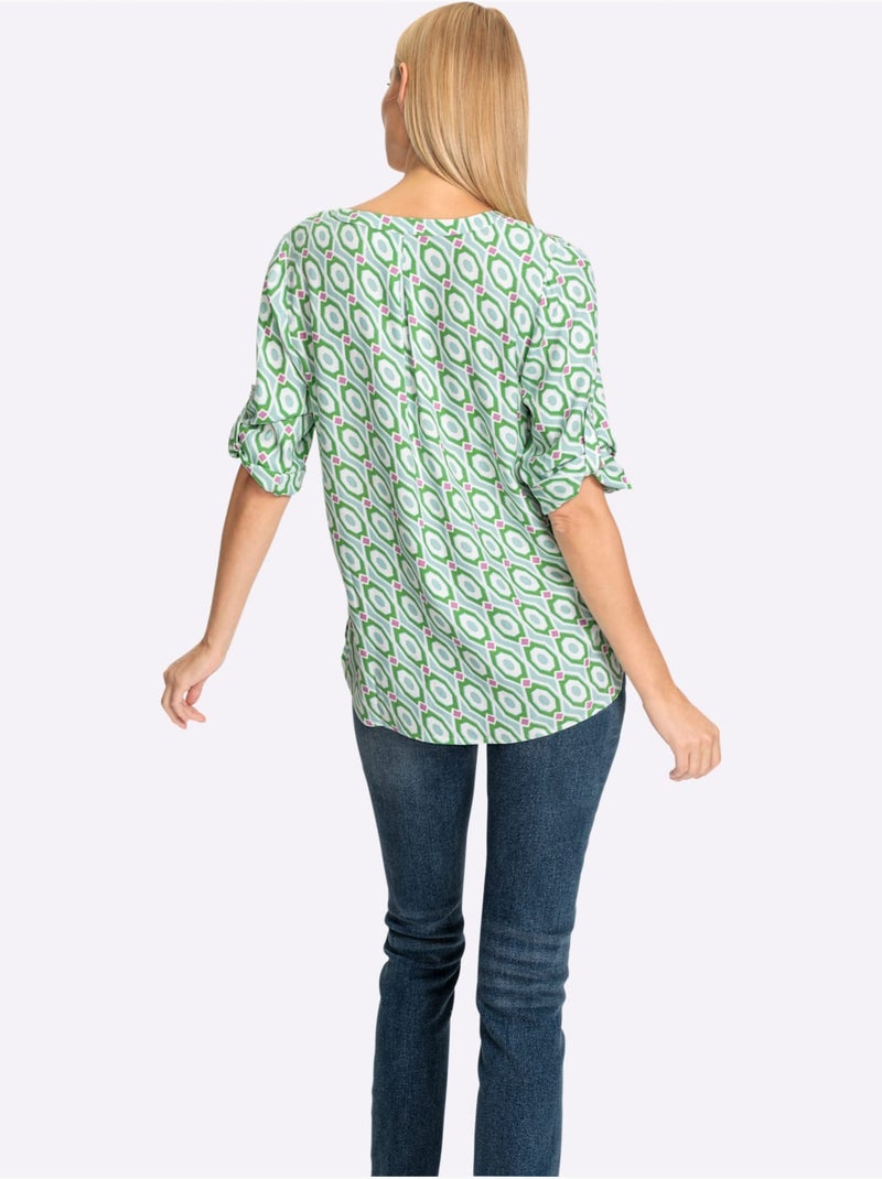 Chemisier à Enfiler Pure Viscose - Taille Standard - Helline Beige/Vert - Kiabi