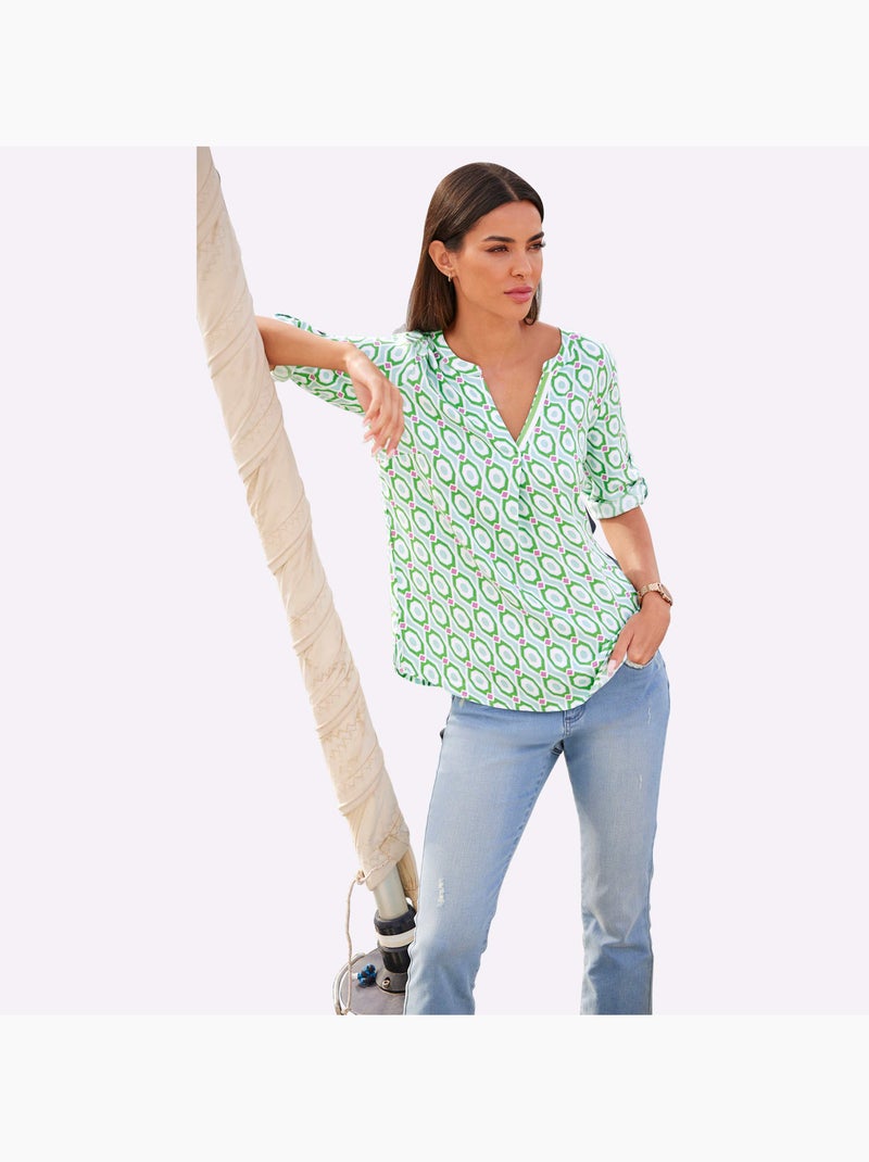 Chemisier à Enfiler Pure Viscose - Taille Standard - Helline Beige/Vert - Kiabi
