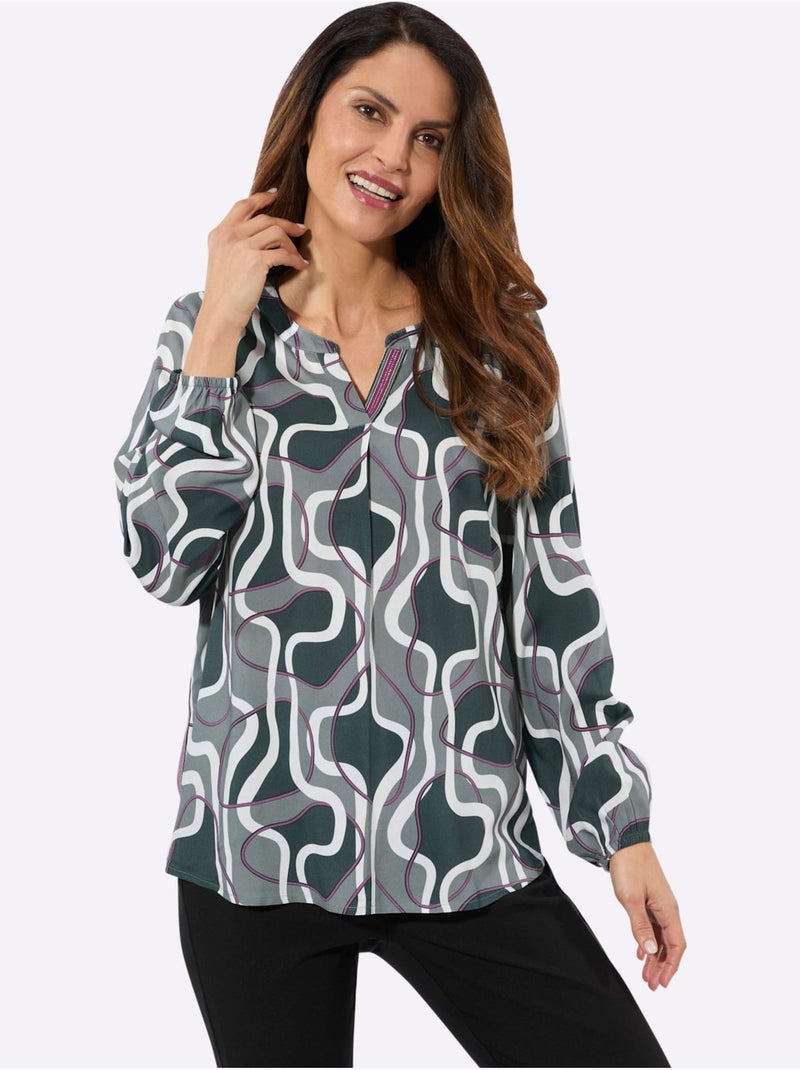 Chemisier à enfiler pure viscose - taille standard - witt Bleu Beige - Kiabi