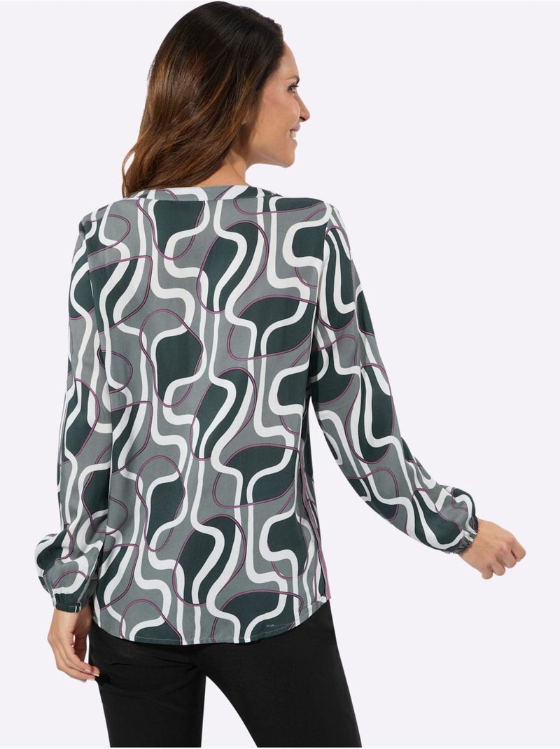 Chemisier à enfiler pure viscose - taille standard - witt Bleu Beige - Kiabi