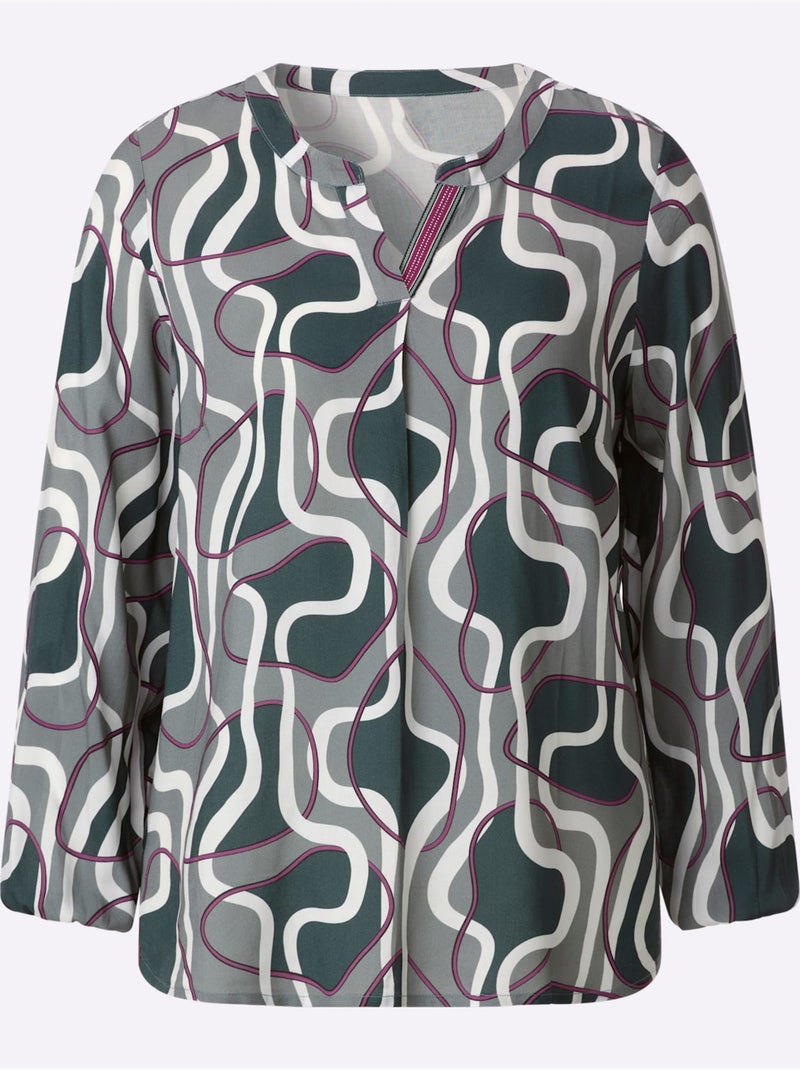 Chemisier à enfiler pure viscose - taille standard - witt Bleu Beige - Kiabi