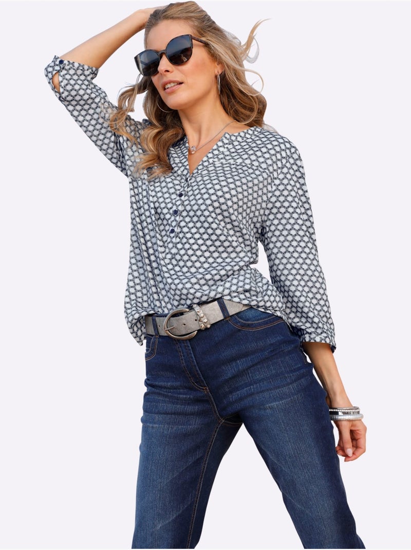 Chemisier à Enfiler Pure Viscose - Taille Standard - Witt Ecru/Marine - Kiabi