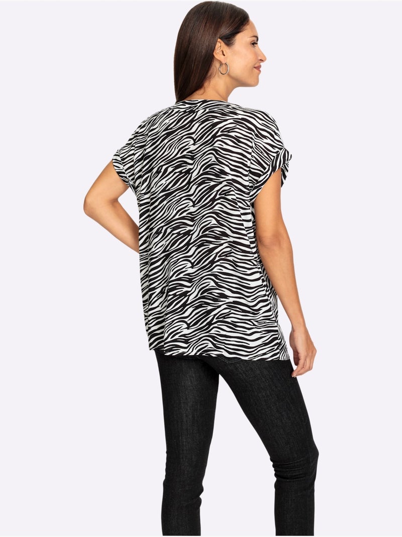 Chemisier à Enfiler Pure Viscose - Taille Standard - Witt Noir Blanc - Kiabi