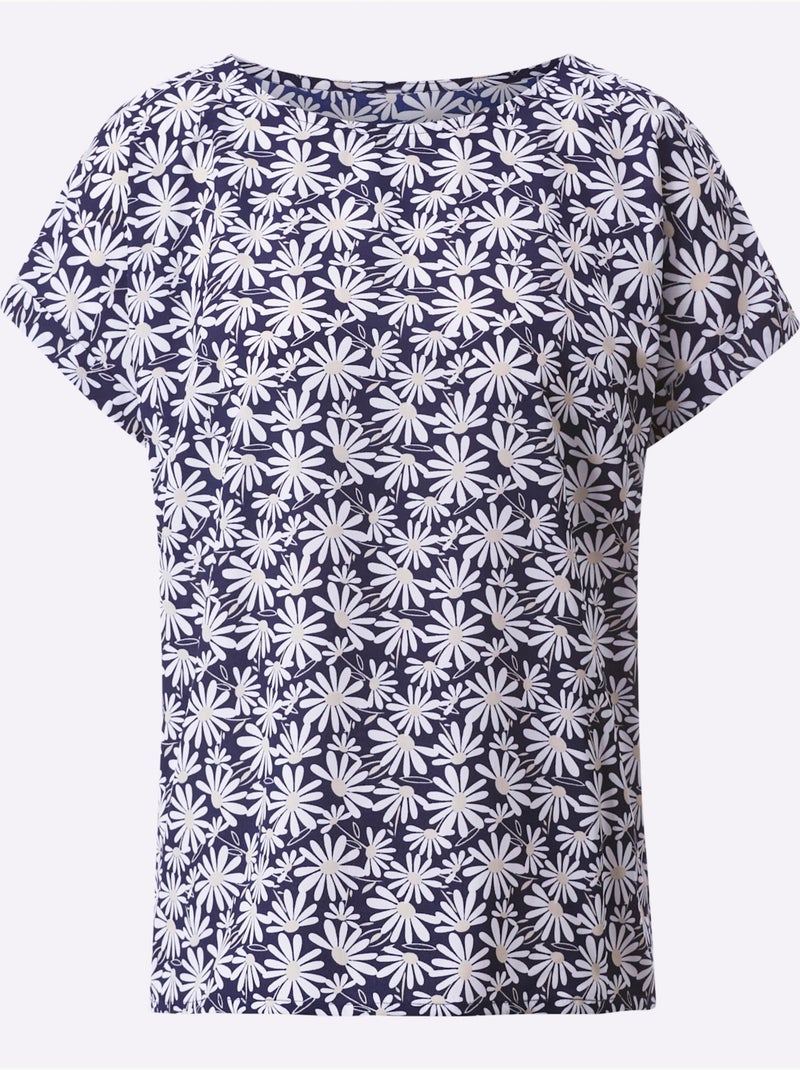 Chemisier à Enfiler Qualité Crêpe Facile à Entretenir - Taille Standard - Moda Vilona Bleu Beige - Kiabi