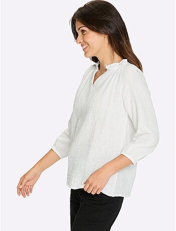 Chemisier à manches 3/4 avec encolure V et fronces - Taille standard - Moda Vilona