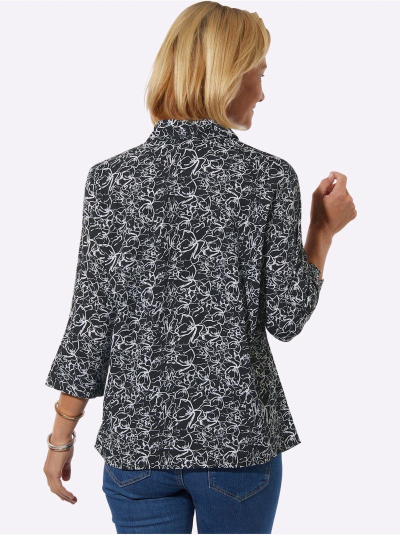 Chemisier à Fleurs - Taille Standard - Witt Noir Blanc - Kiabi