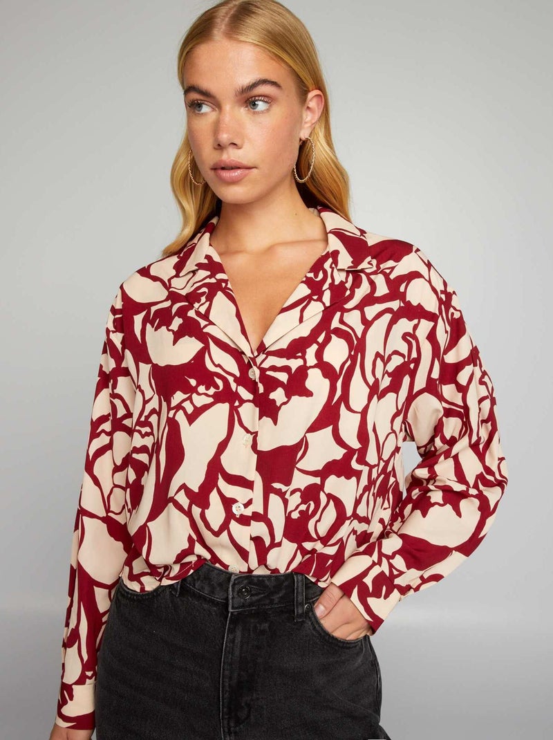 Chemisier à fleurs Bordeaux/beige - Kiabi