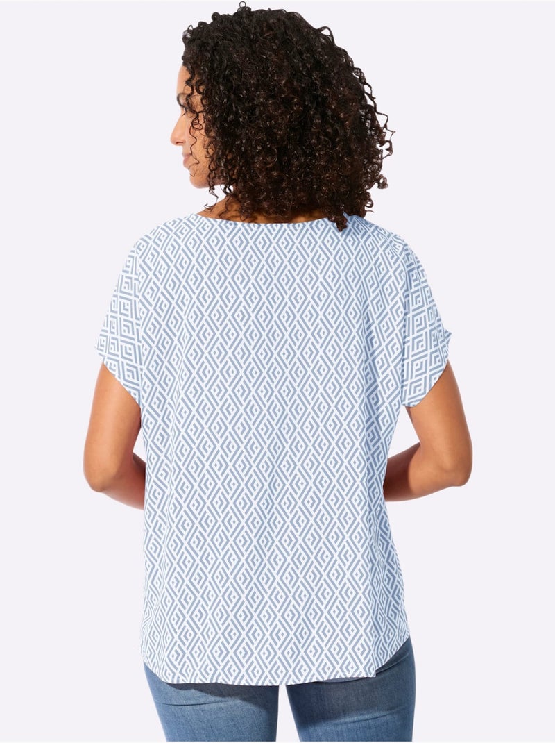 Chemisier à imprimé géométrique avec mancherons décontractés - taille standard - witt Bleu Ecru Bleu - Kiabi