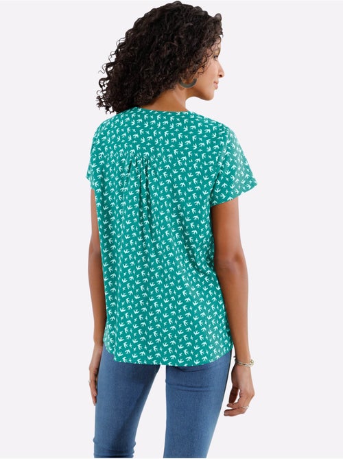 Chemisier à imprimé hirondelles avec col en V et manches courtes - Taille standard - Moda Vilona - Kiabi Chemisier à imprimé hirondelles avec col en V et manches courtes - Taille standard - Moda Vilona - Kiabi