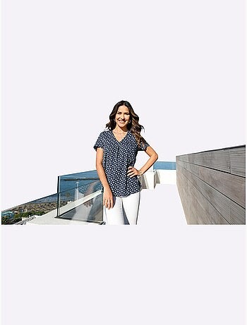 Chemisier à imprimé hirondelles avec col en V et manches courtes - Taille standard - Moda Vilona