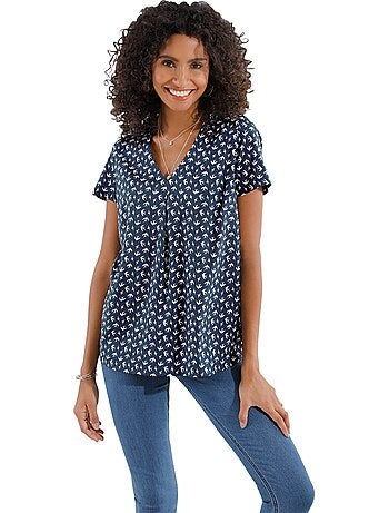 Chemisier à imprimé hirondelles avec col en V et manches courtes - Taille standard - Moda Vilona