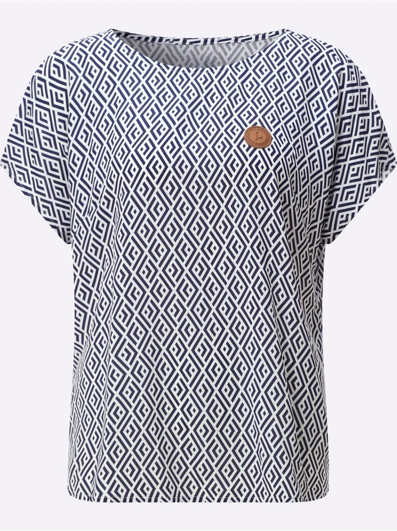 Chemisier à mancherons avec imprimé graphique en viscose - Taille standard - Witt Bleu Bleu marine Blanc - Kiabi