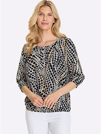 Chemisier à manches 3/4 avec encolure ronde à motifs graphiques - Taille standard - Moda Vilona