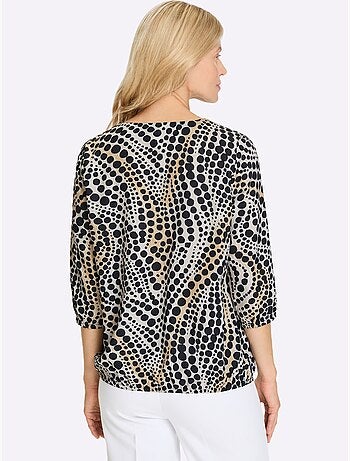 Chemisier à manches 3/4 avec encolure ronde à motifs graphiques - Taille standard - Moda Vilona