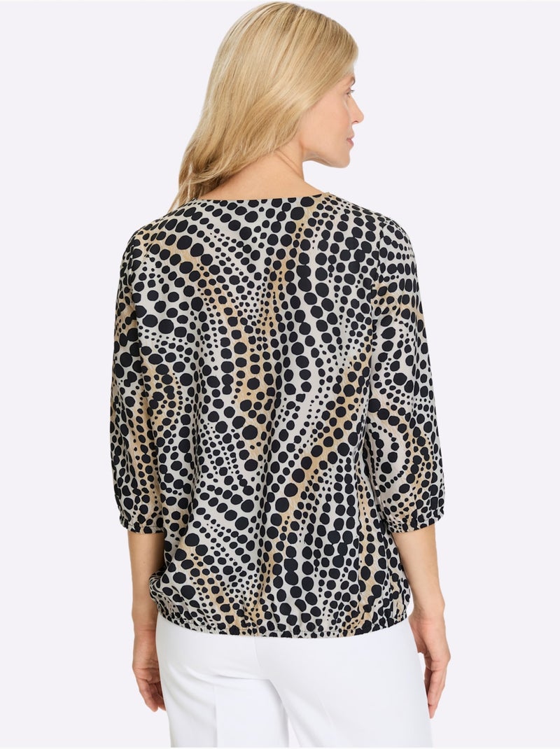 Chemisier à manches 3/4 avec encolure ronde à motifs graphiques - Taille standard - Moda Vilona Marron - Kiabi