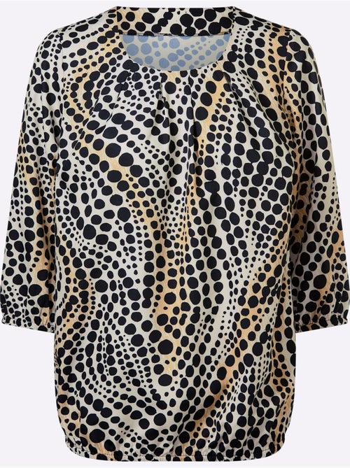 Chemisier à manches 3/4 avec encolure ronde à motifs graphiques - Taille standard - Moda Vilona - Kiabi Chemisier à manches 3/4 avec encolure ronde à motifs graphiques - Taille standard - Moda Vilona - Kiabi