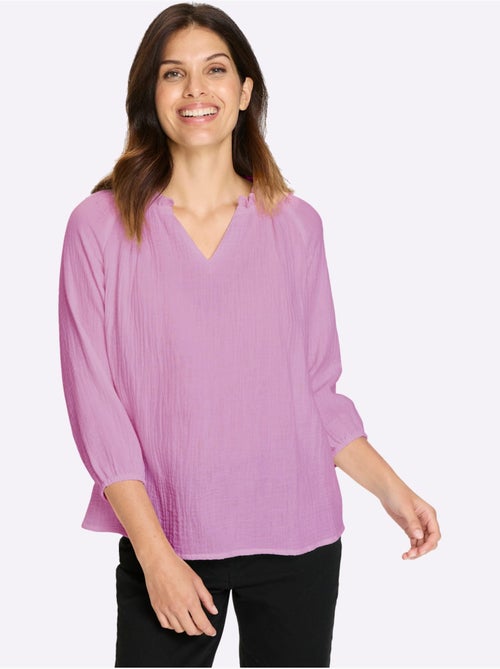 Chemisier à manches 3/4 avec encolure V et fronces - Taille standard - Moda Vilona - Kiabi Chemisier à manches 3/4 avec encolure V et fronces - Taille standard - Moda Vilona - Kiabi