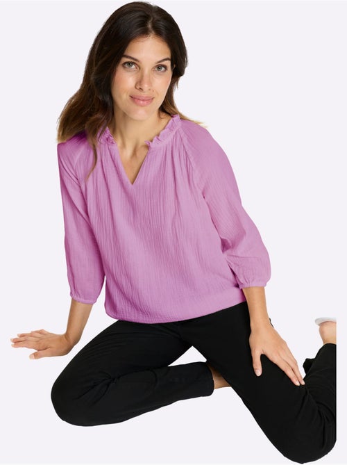 Chemisier à manches 3/4 avec encolure V et fronces - Taille standard - Moda Vilona - Kiabi Chemisier à manches 3/4 avec encolure V et fronces - Taille standard - Moda Vilona - Kiabi
