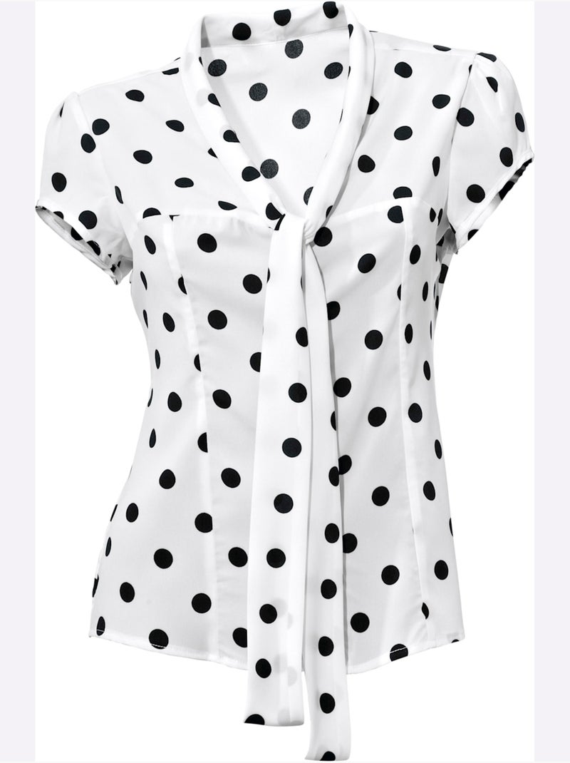 Chemisier à Manches Courtes - Taille Standard - Helline Blanc Bleu marine - Kiabi