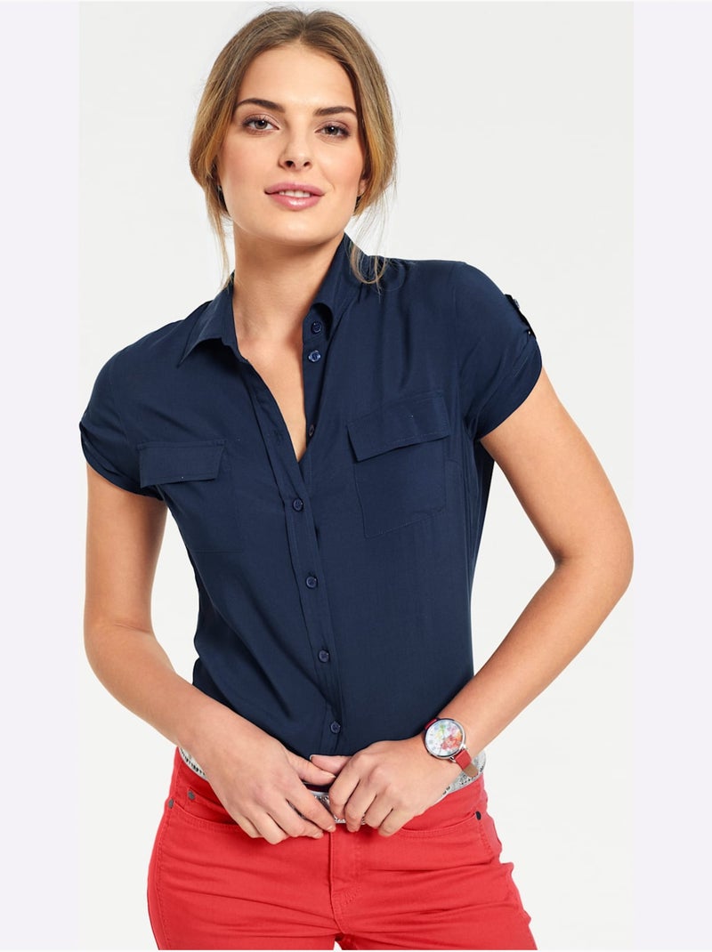 Chemisier à manches courtes - taille standard - helline Bleu marine - Kiabi