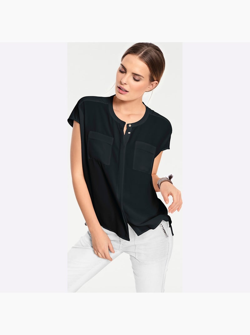 Chemisier à Manches Courtes - Taille Standard - Helline Noir - Kiabi