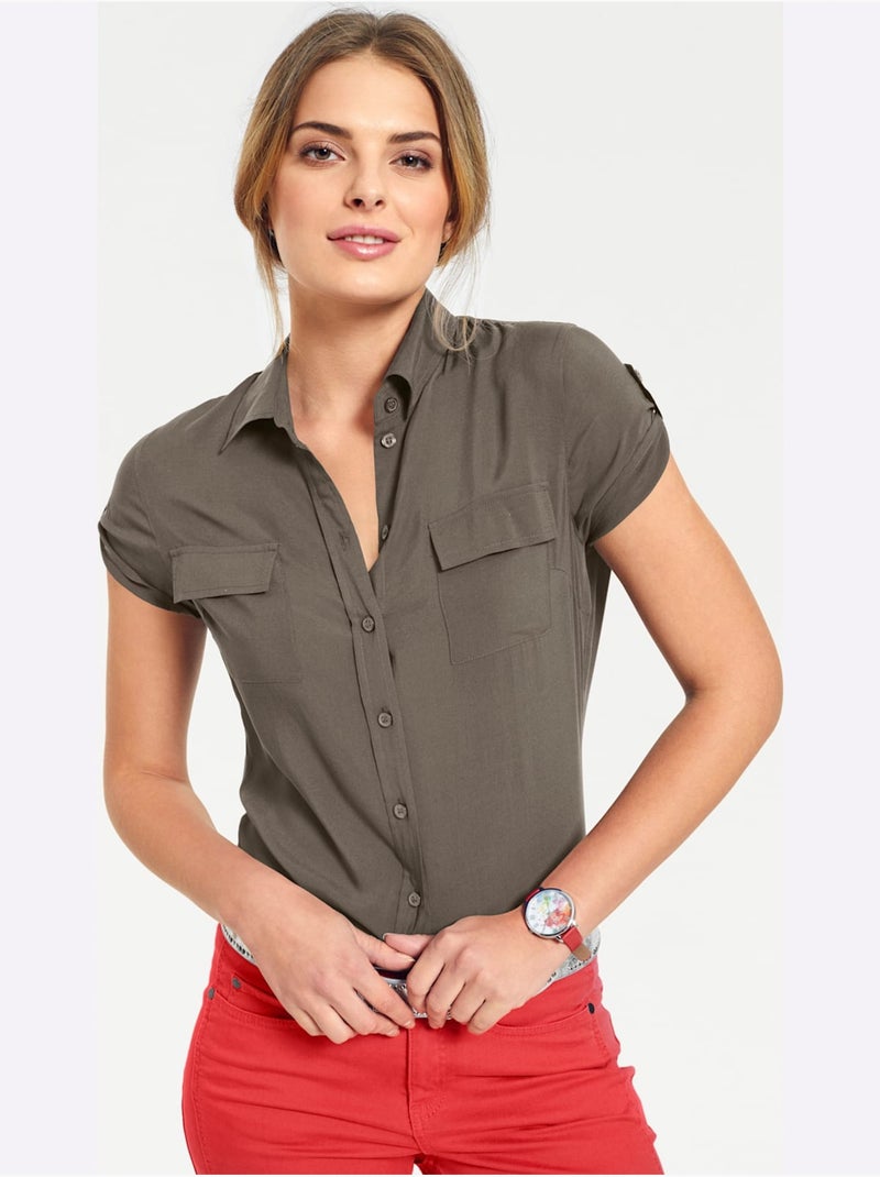 Chemisier à manches courtes - taille standard - helline Vert olive - Kiabi