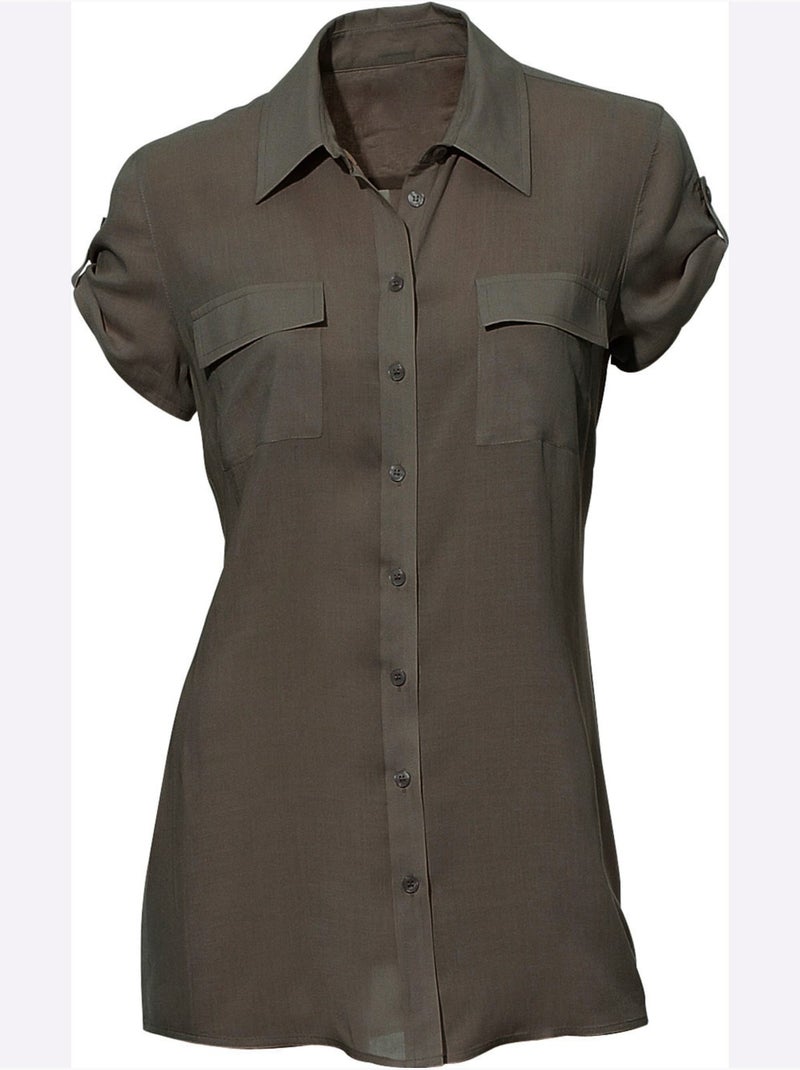 Chemisier à manches courtes - taille standard - helline Vert olive - Kiabi