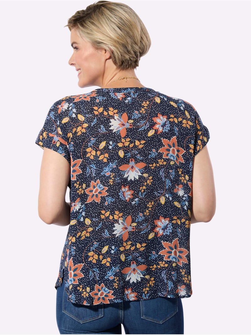 Chemisier à Manches Courtes 100% Viscose - Taille Standard - Witt Bleu Jaune - Kiabi