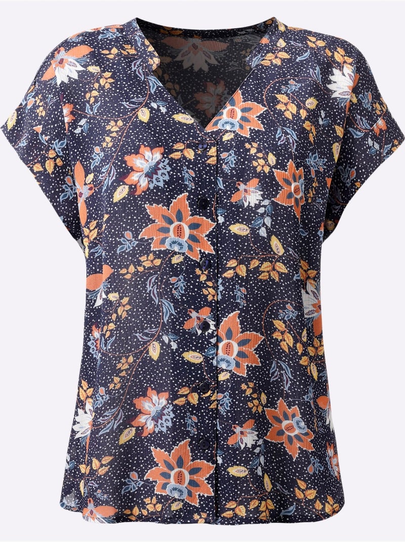 Chemisier à Manches Courtes 100% Viscose - Taille Standard - Witt Bleu Jaune - Kiabi